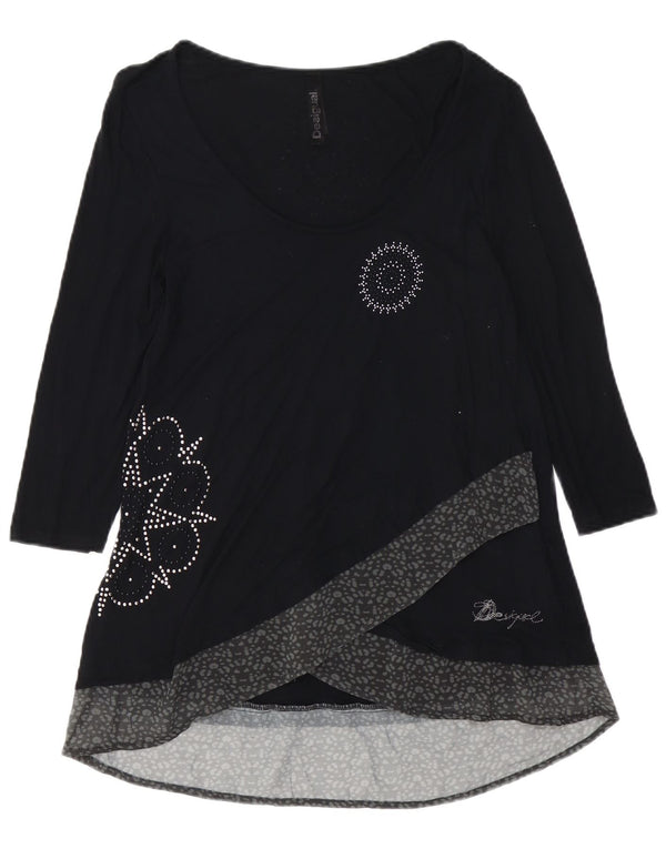 DESIGUAL Abito da donna a linea A con maniche a 3/4 con grafica UK 12 Viscosa nera media