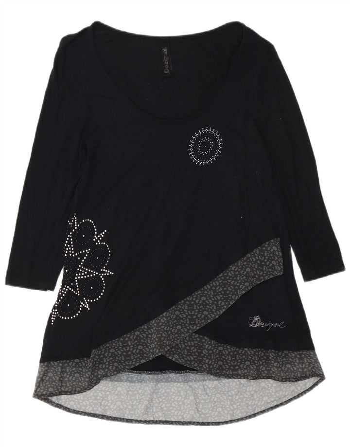 DESIGUAL Abito da donna a linea A con maniche a 3/4 con grafica UK 12 Viscosa nera media