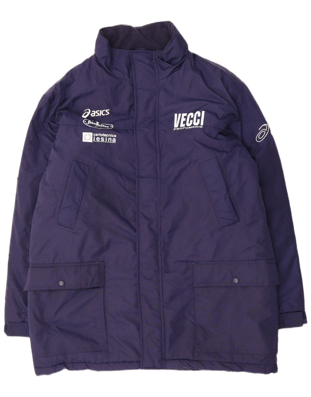 Giacca imbottita grafica da uomo Asics UK 42 XL nylon blu navy