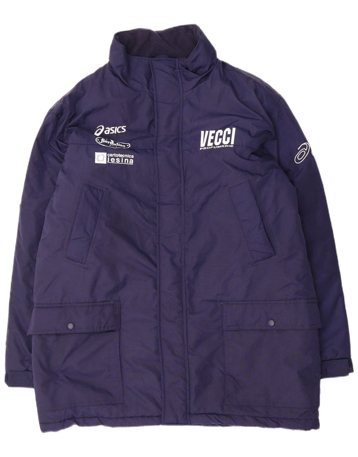 Giacca imbottita grafica da uomo Asics UK 42 XL nylon blu navy