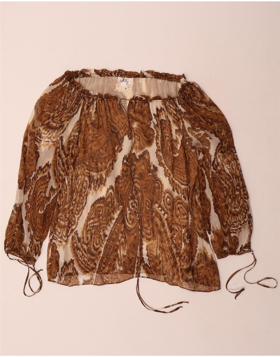 Milly Top da donna con spalle scoperte e maniche a 3/4 US 8 Seta Paisley marrone medio