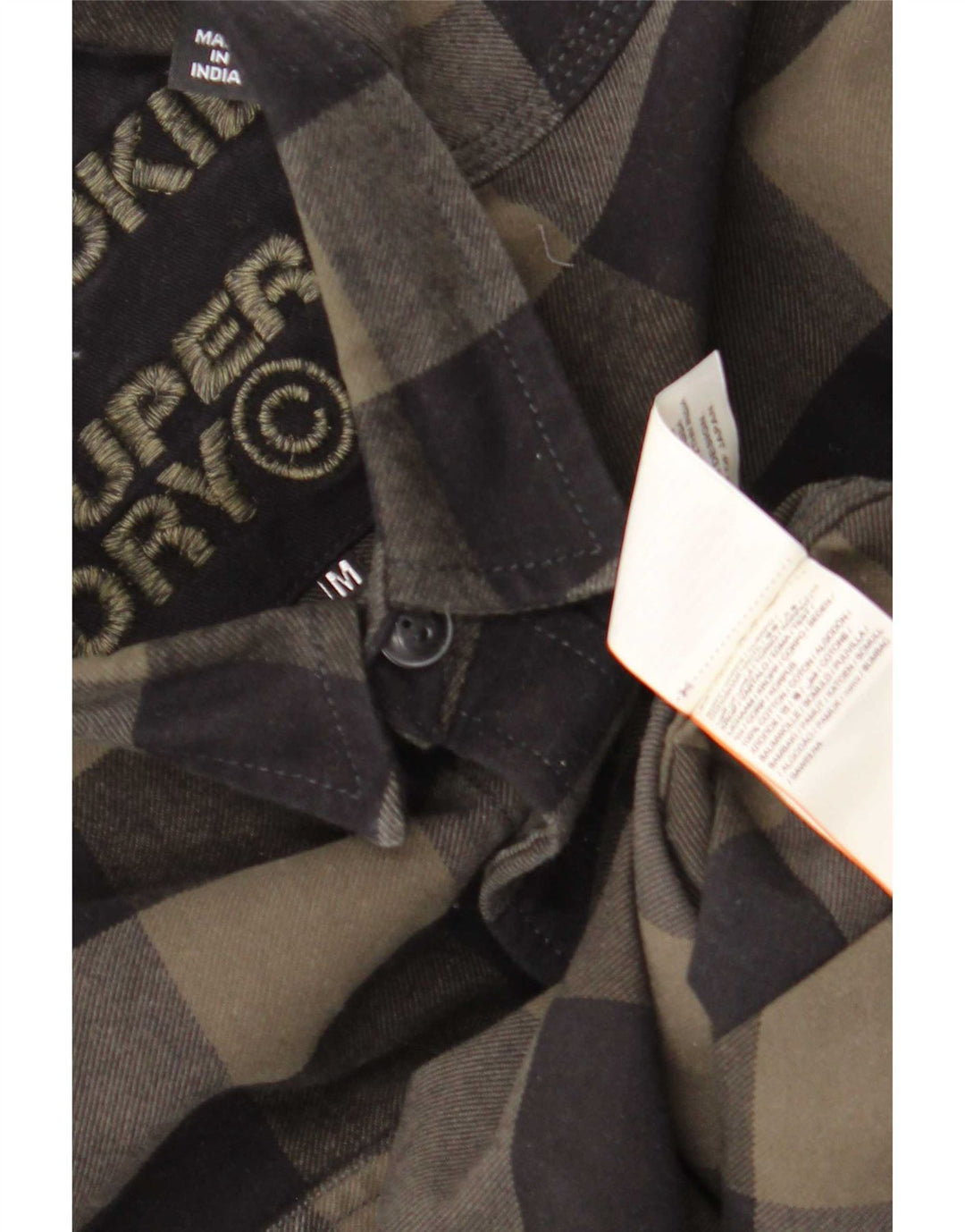 Camicia da uomo in flanella da boscaiolo Superdry, cotone a quadretti kaki medio
