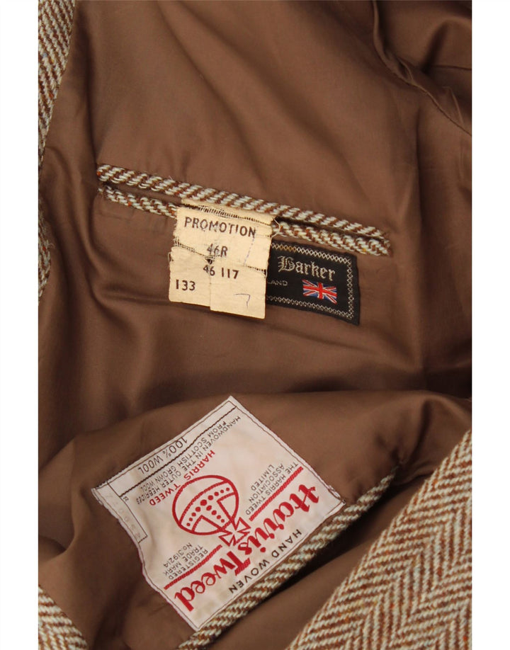 Giacca blazer a 2 bottoni Harris Tweed da uomo Barker UK 46 3XL Marrone a spina di pesce
