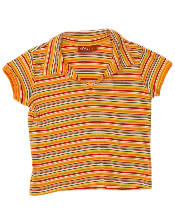 Polo corta da donna S.Oliver UK 14 cotone a righe grandi gialle
