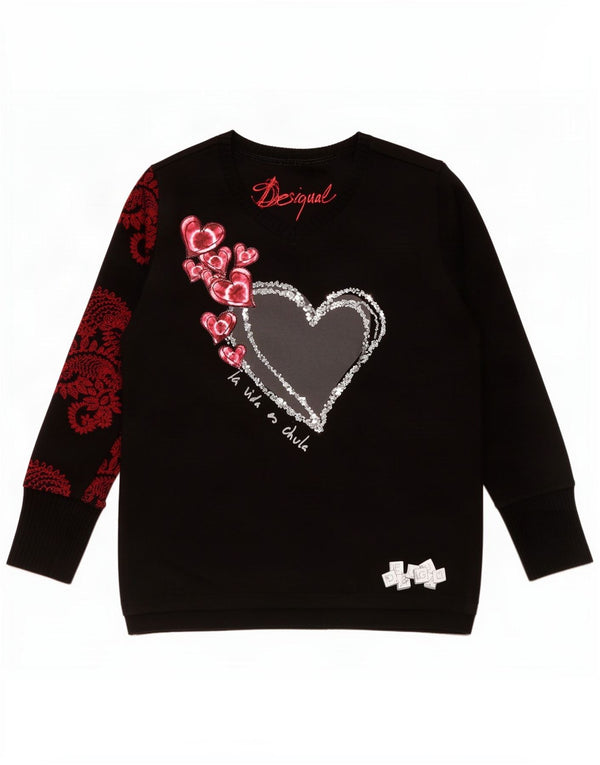 Desigual Donna Graphic Top Manica Lunga UK 20 2XL Nero Paisley Heart