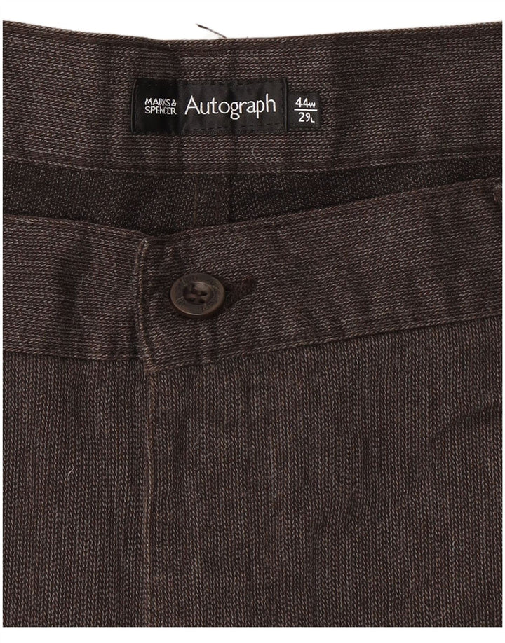 Pantaloni casual da uomo Marks & Spencer Autograph W44 L29 Marrone a spina di pesce