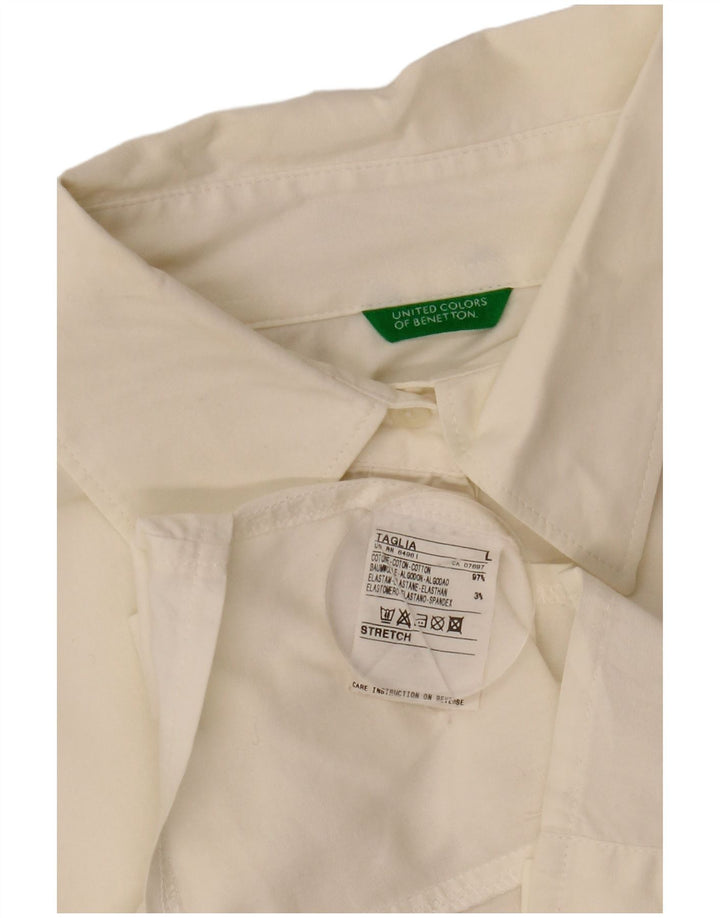 BENETTON Camicetta corta da donna UK 14 grande cotone bianco