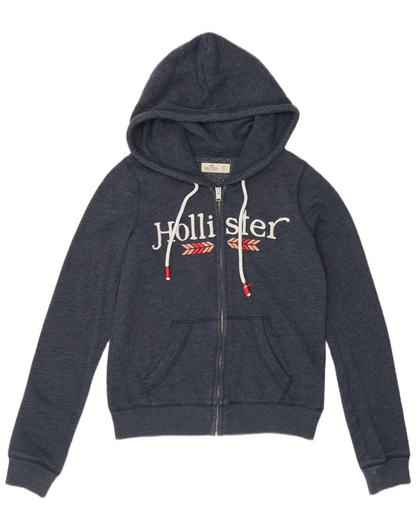 Felpa con cappuccio e zip grafica Hollister da donna UK 6 XS Blu Navy Cotone