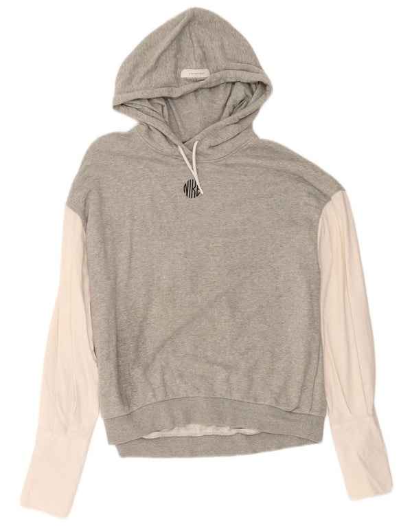 Felpa con cappuccio oversize da donna Nike UK 10 Small in cotone color block grigio