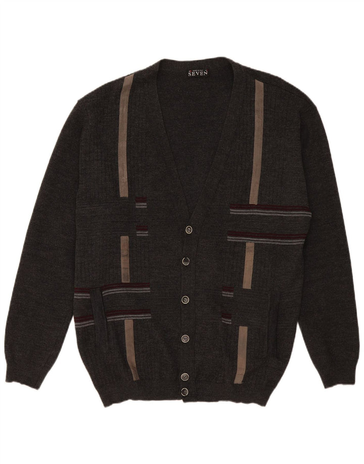 Maglione cardigan da uomo vintage XL in lana a righe grigie