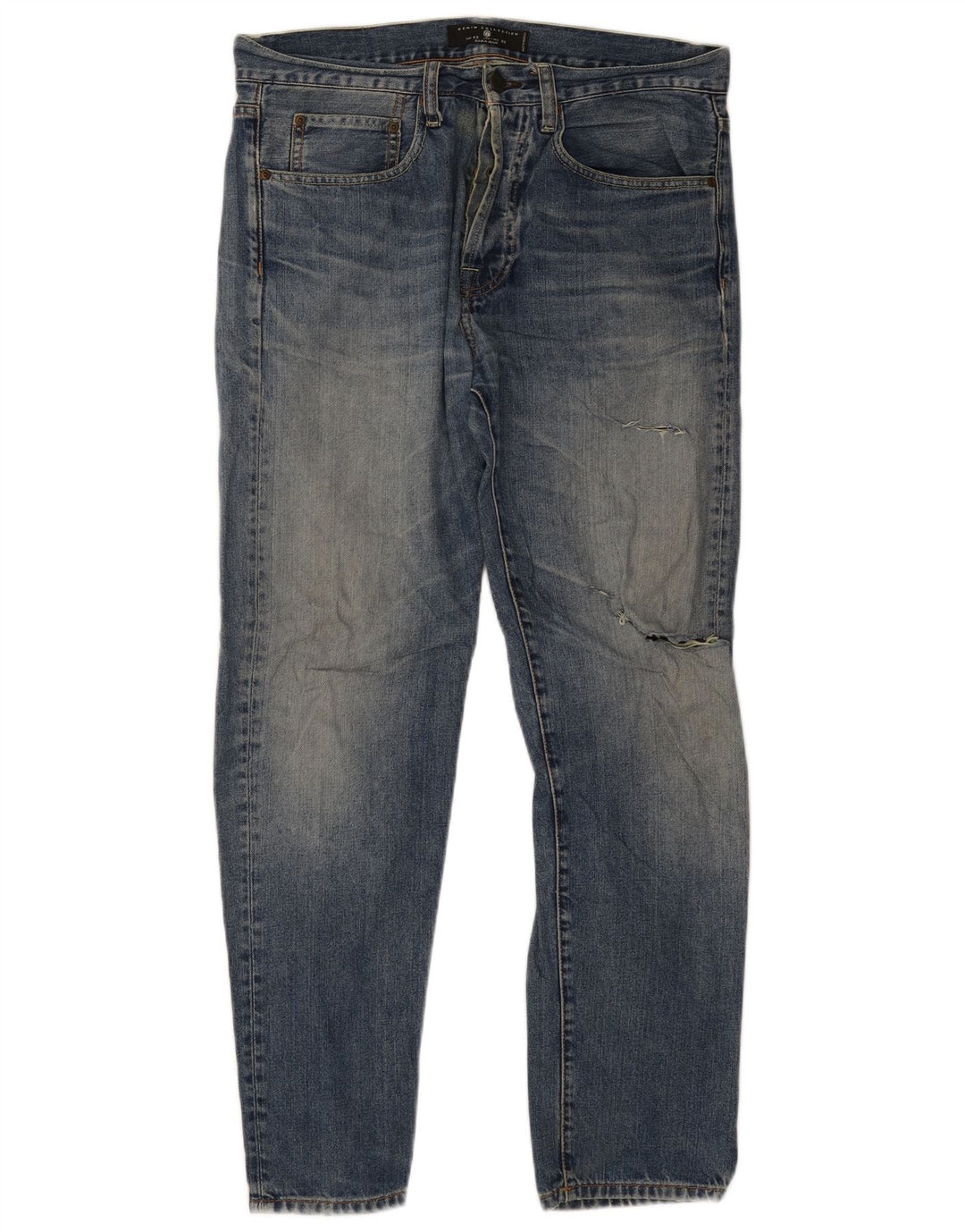 Jeans slim invecchiati da uomo Zara EU 42 Large W32 L30 Blu