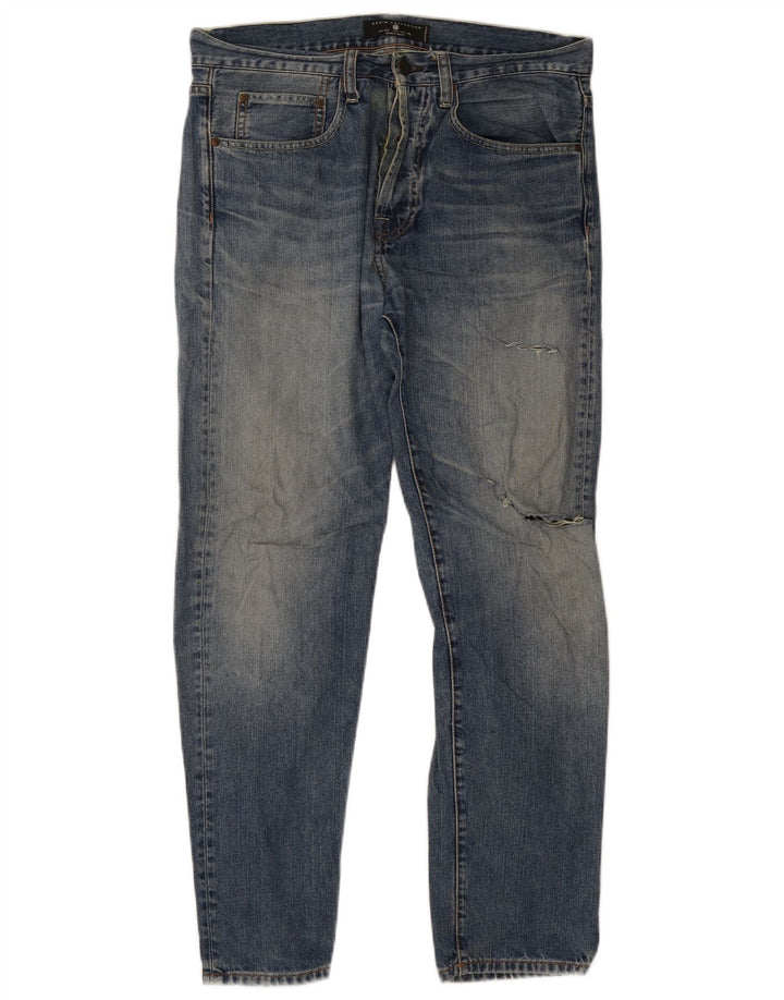 Jeans slim invecchiati da uomo Zara EU 42 Large W32 L30 Blu