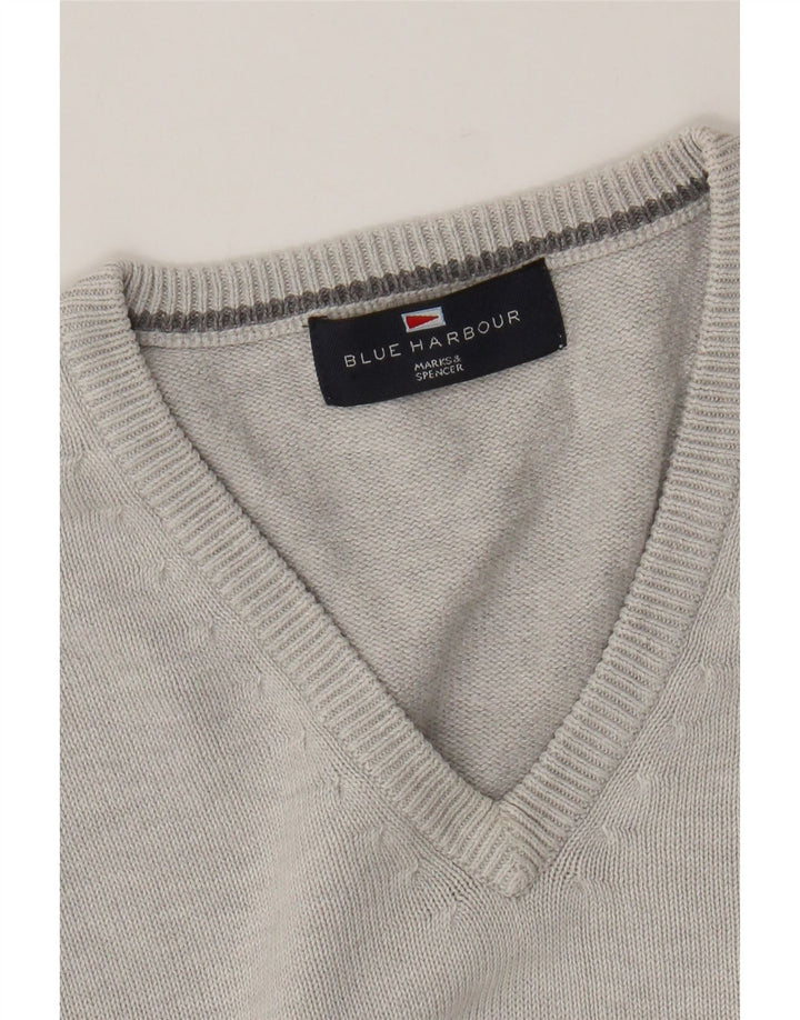 Maglione Marks & Spencer da uomo con scollo a V blu Harbour grande grigio