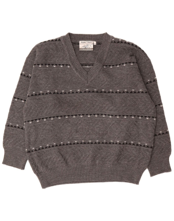 Maglione maglione da uomo con scollo a V Tom Tino EU 50 grigio medio a righe