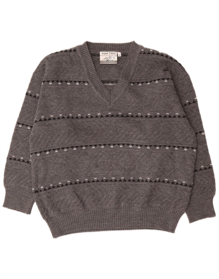 Maglione maglione da uomo con scollo a V Tom Tino EU 50 grigio medio a righe