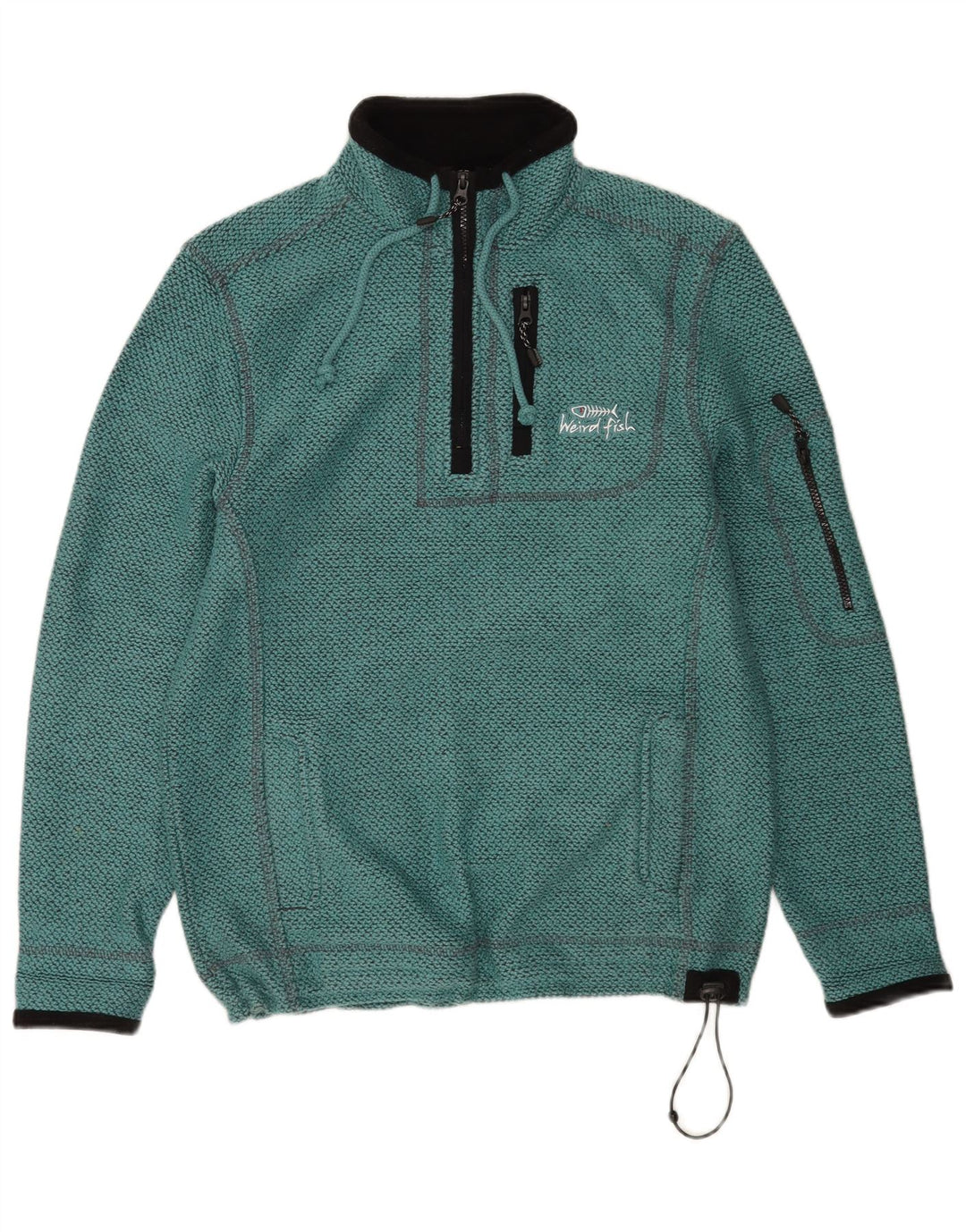 Felpa con zip grafica da uomo Weird Fish, maglione piccolo, cotone turchese