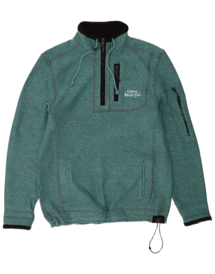 Felpa con zip grafica da uomo Weird Fish, maglione piccolo, cotone turchese