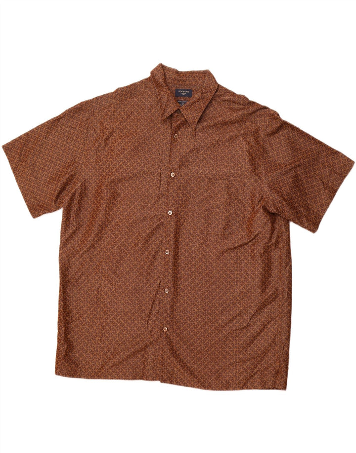 DOCKERS Camicia a maniche corte da uomo XL Rayon geometrico marrone