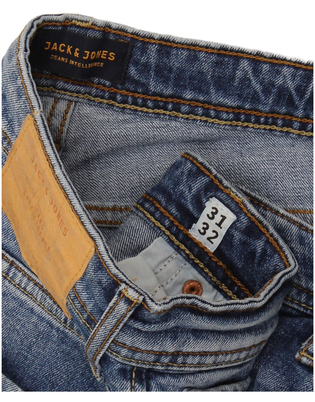 JACK & JONES Uomo GLENN Jeans slim effetto consumato W31 L32 cotone blu