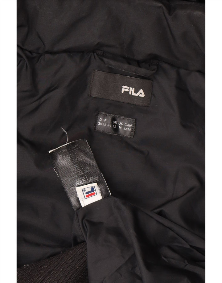FILA Womens Hooded Padded Jacket UK 12 Medium Black Polyester Vintage Fila and Second-Hand Fila from Messina Hembry 