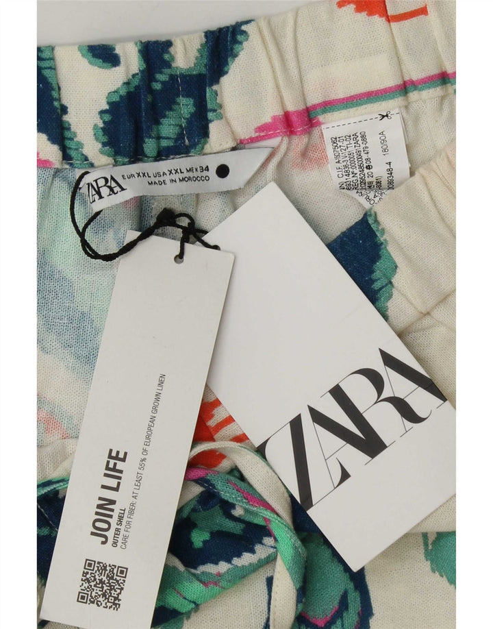Pantaloni caldi da donna Zara 2XL W38 lino Ikat bianco