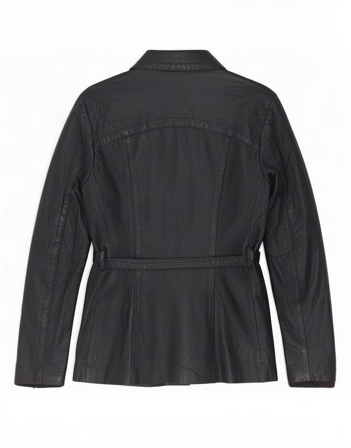 Giacca in pelle vintage da donna UK 8 Small Nera