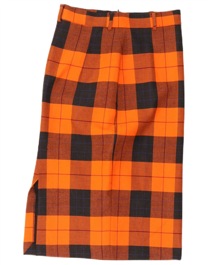 Gonna dritta da donna vintage W30 scozzese medio arancione