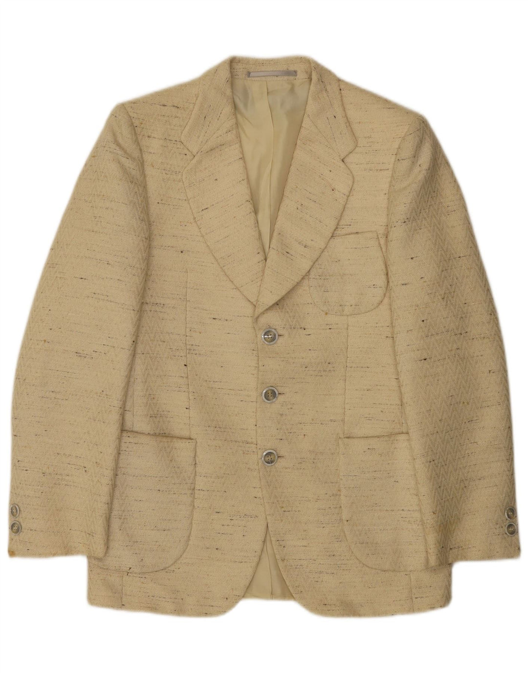 Giacca blazer vintage da uomo a 3 bottoni IT 48 Lana vergine screziata beige medio