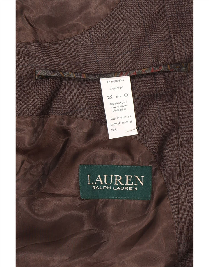 Giacca blazer da uomo a 2 bottoni Ralph Lauren UK 48 3XL lana a quadri marrone