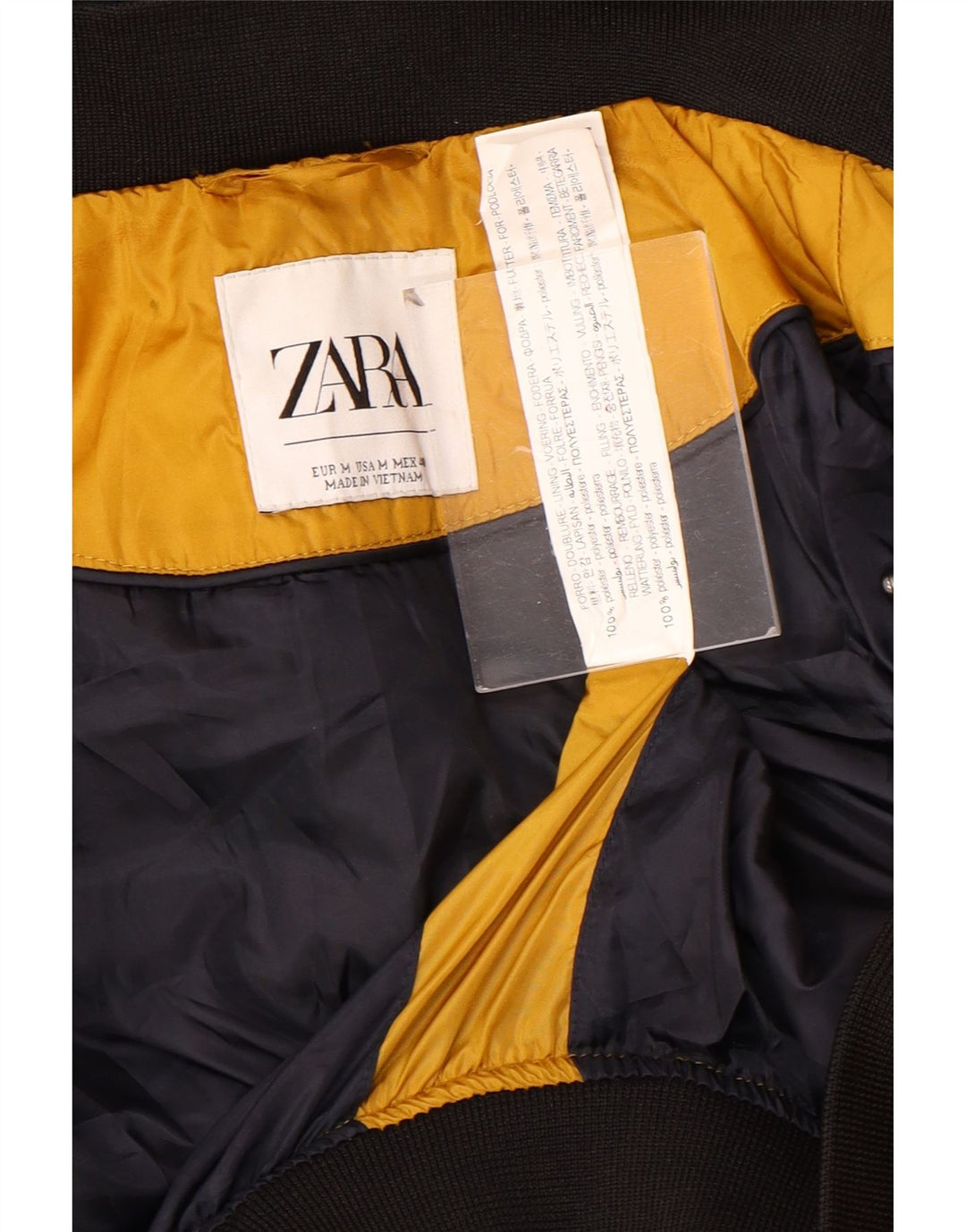 Giacca imbottita con cappuccio da uomo Zara UK 38 Poliestere color block giallo medio