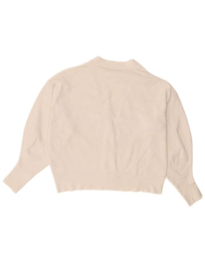 Maglione cardigan oversize corto da donna Zara UK 10 piccolo viscosa bianca