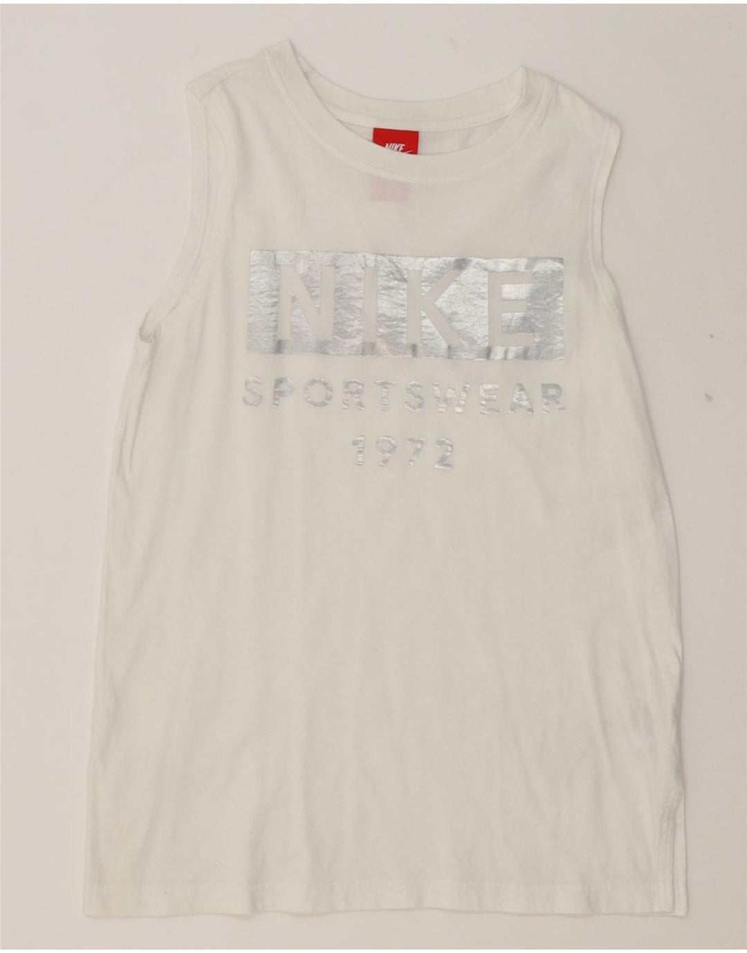 NIKE Womens Graphic Vest Top UK 6 XS White Cotton Vintage Nike and Second-Hand Nike from Messina Hembry 