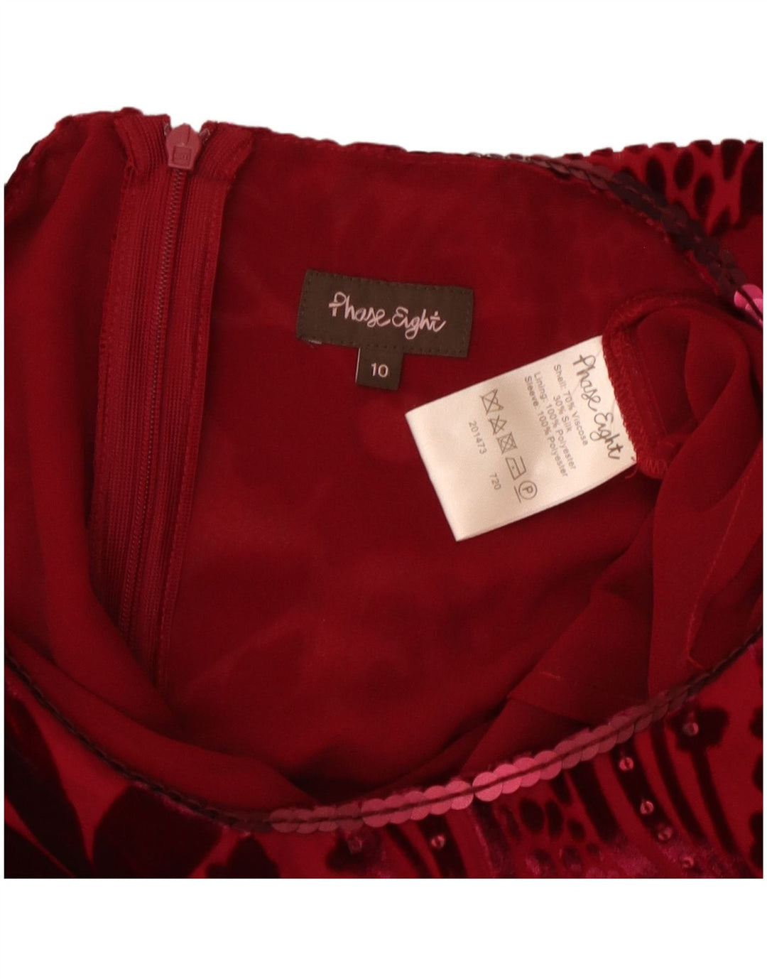 PHASE EIGHT Abito a trapezio da donna a maniche lunghe UK 10 Piccolo floreale bordeaux