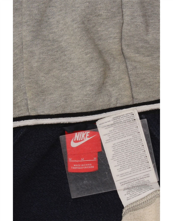 NIKE Womens Zip Hoodie Sweater UK 14 Medium Navy Blue Colourblock