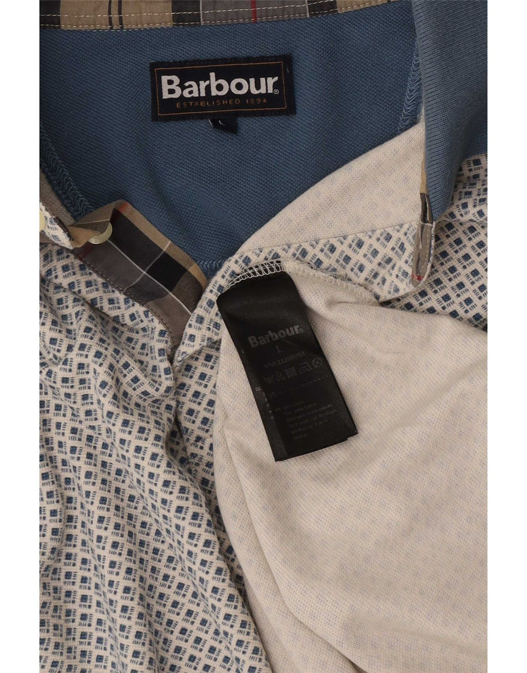 Polo da uomo Barbour grande in cotone geometrico blu