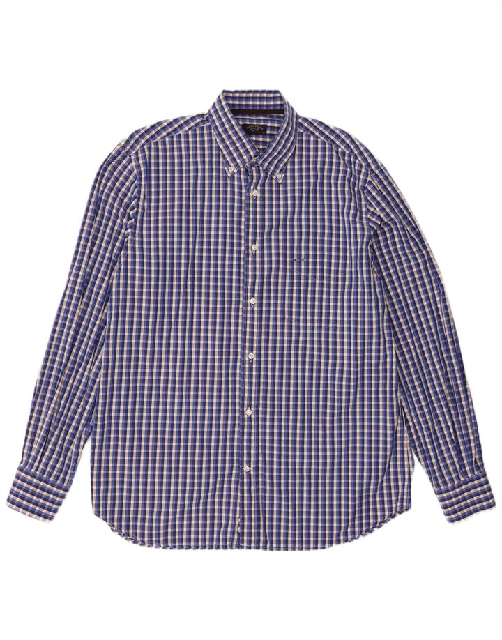 Camicia da uomo Paul & Shark taglia 42 grande cotone a quadri blu