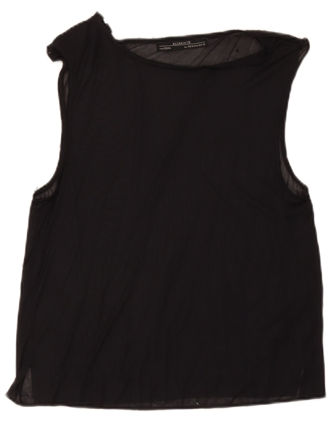 Top camicetta senza maniche da donna All Saints UK 10 piccolo acetato nero