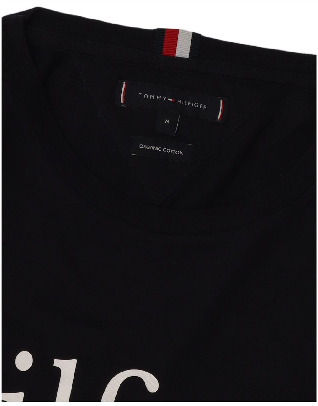 TOMMY HILFIGER Mens Graphic T-Shirt Top Medium Navy Blue Cotton