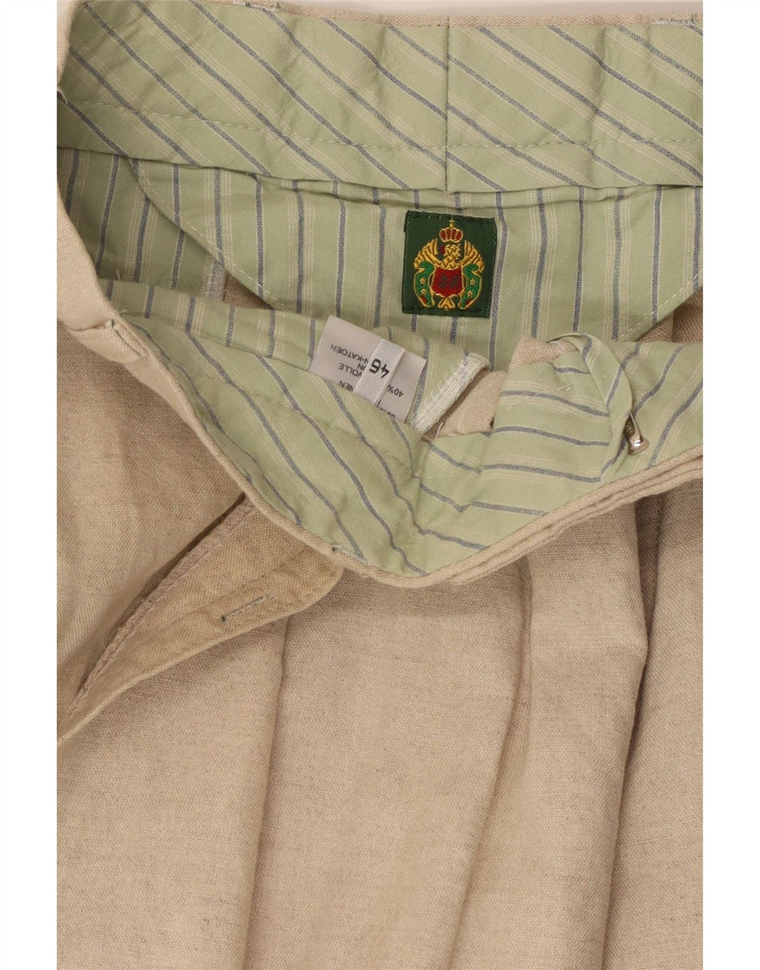 Pantaloni da abito da uomo con pedge VINTAGE IT 46 Small W32 L31 Lino beige