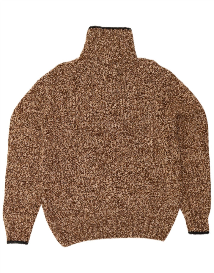 Maglione da uomo con zip e collo Zanolini in lana screziata marrone medio