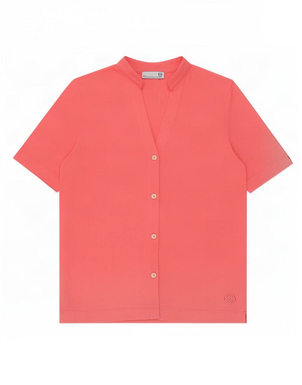Sergio Tacchini Camicia a maniche corte da donna Camicetta UK 16 Large Rosa Cotone