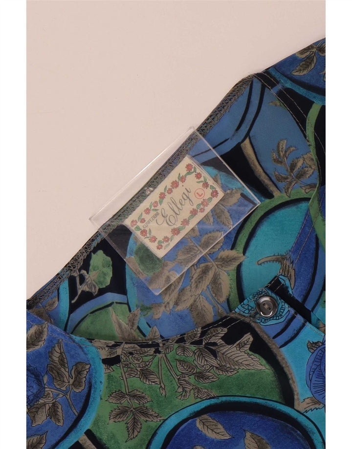 Top camicetta da donna vintage UK 16 grande seta floreale blu
