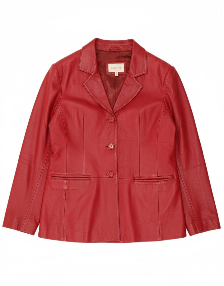 SASHA Womens 3 Button Leather Blazer Jacket UK 14 Medium Red Leather