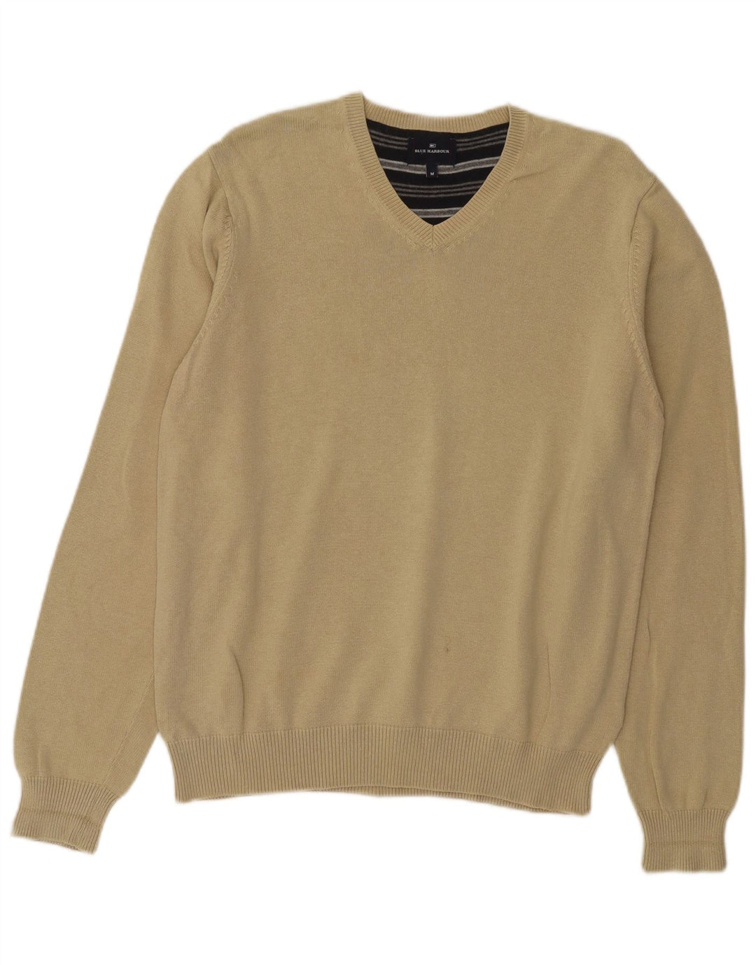 Maglione da uomo con scollo a V blu Harbour Marks & Spencer in cotone beige medio