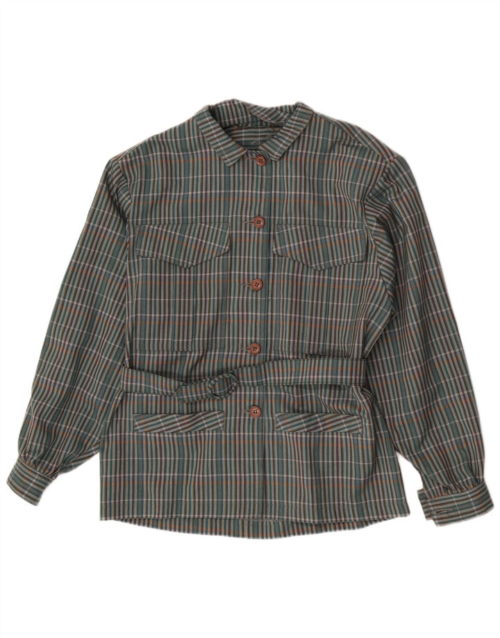 Michael Jacobs Camicia overshirt da donna UK 10 piccolo poliestere scozzese verde