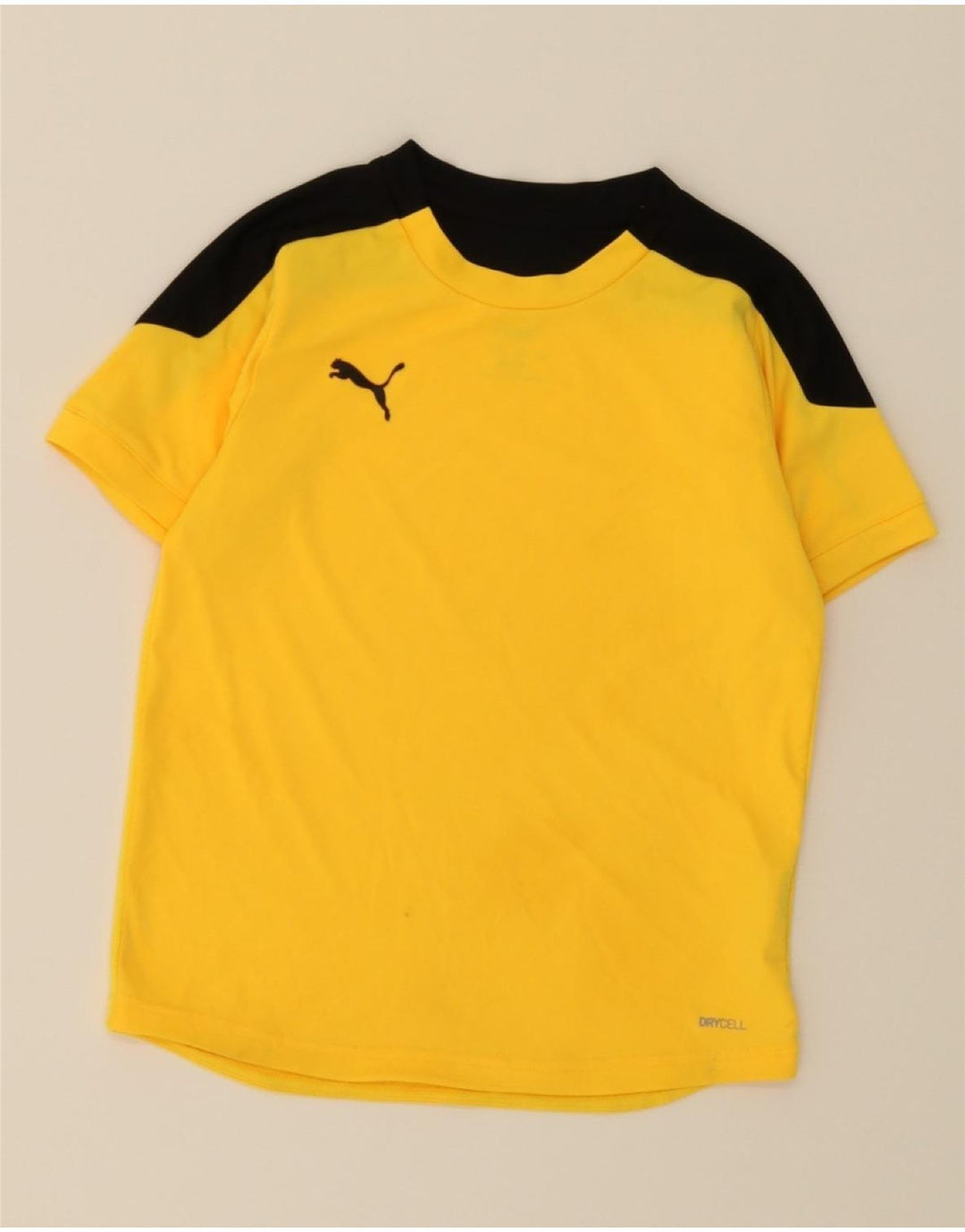 PUMA Boys T-Shirt Top 9-10 Years Medium Yellow Colourblock Polyester Vintage Puma and Second-Hand Puma from Messina Hembry 