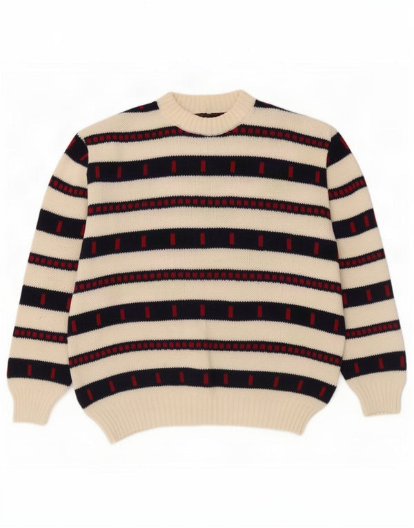 Maglione vintage da uomo girocollo a righe grandi bianche
