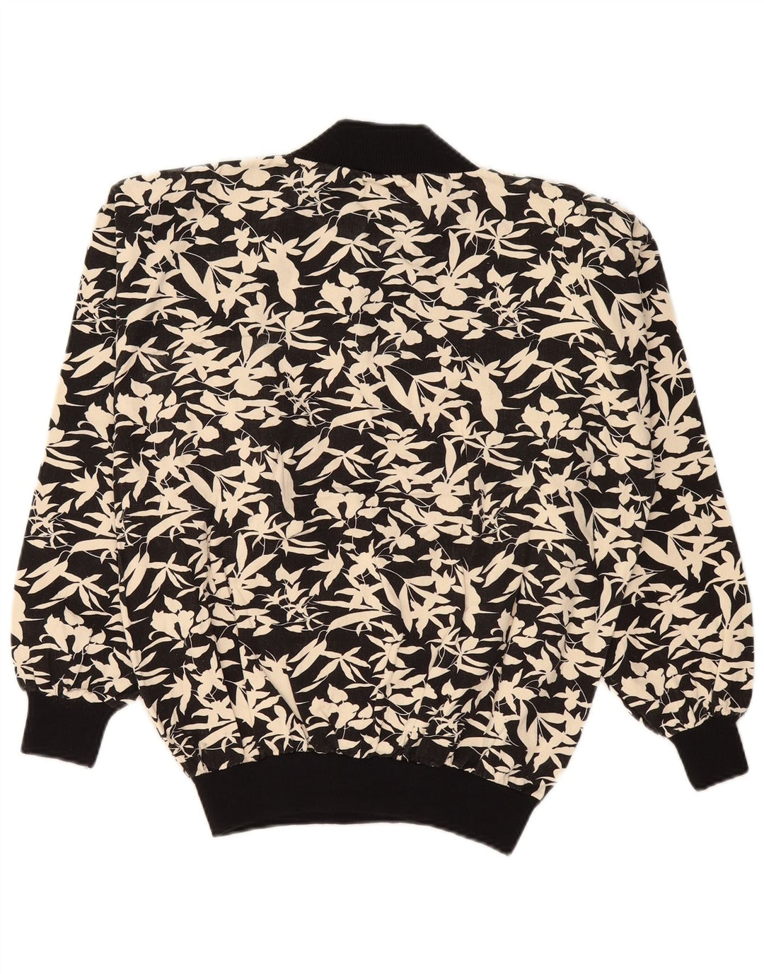 Felpa da donna vintage maglione UK 16 grande floreale nero
