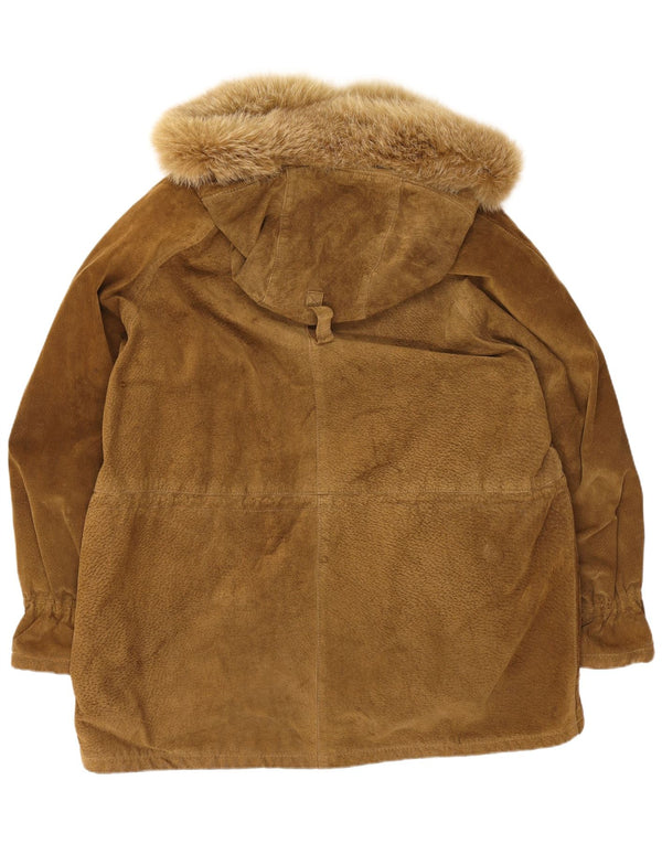 Soprabito vintage da donna oversize in pelle scamosciata con cappuccio EU 44 XL Beige