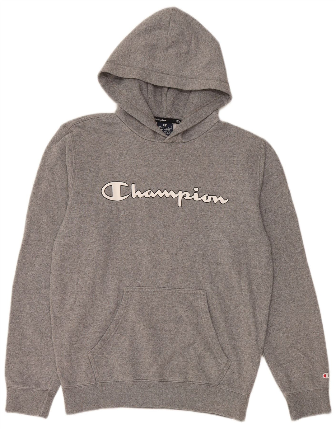 Maglione con cappuccio grafico da uomo CHAMPION in cotone grigio medio